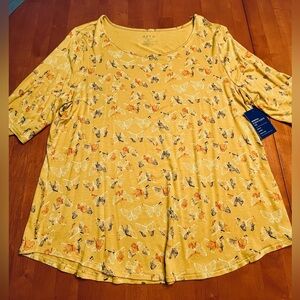 Apt. 9 Women's Yellow Butterfly Elbow Sleeve Stretch Tee Top